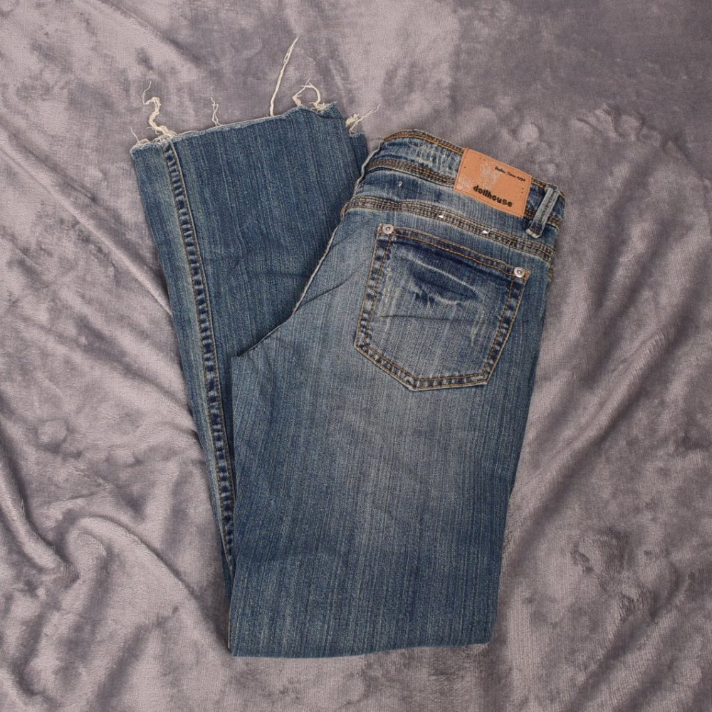 Dollhouse Jeans Distressed Patchwork Blue Size 7 - image 5